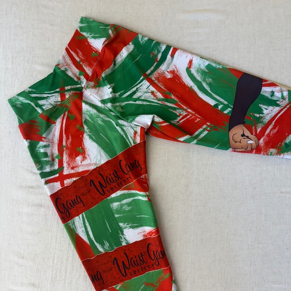 Premadonna Ann Chery Waist Gang Society Christmas Leggings‎ Red Green One Size - Picture 5 of 8